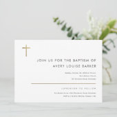 Einfache Minimalistische moderne Goldkreuztaufe Einladung (Stehend Vorderseite)