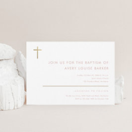 Einfache Minimalistische moderne Goldkreuztaufe Einladung