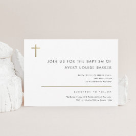 Einfache Minimalistische moderne Goldkreuztaufe Einladung