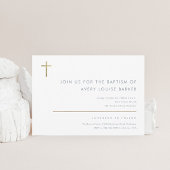 Einfache Minimalistische moderne Goldkreuztaufe Einladung