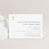 Einfache Minimalistische moderne Goldkreuztaufe Einladung