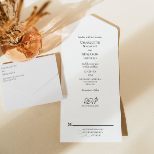Einfache minimalistische moderne Hochzeit All In One Einladung
