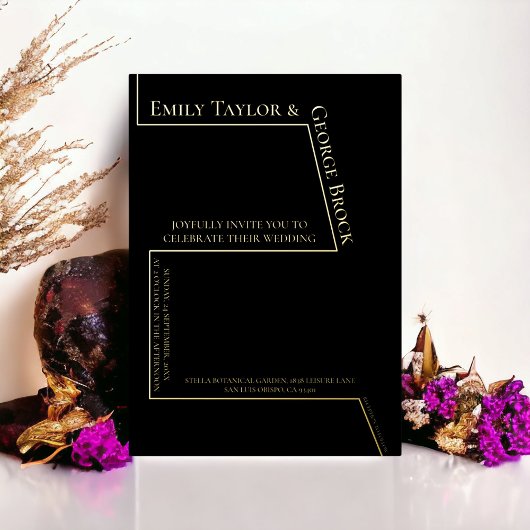 Einfache Minimalistische moderne Hochzeitsschwarz  Folieneinladung