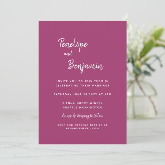 Einfache Minimalistische Moderne Orchid Magenta We Einladung (Stehend Vorderseite)