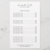 Einfache Minimalistische, moderne Preisliste (Vorderseite)