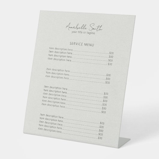 Einfache Minimalistische, moderne Preisliste Beige Sockelschild (Vorderseite)