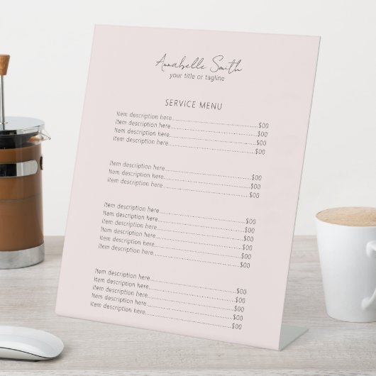 Einfache Minimalistische, moderne Rosa Preisliste Sockelschild (In Situ)