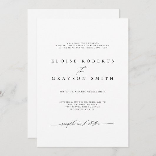 Einfache Minimalistische moderne Schwarz-Weiß-Hoch Einladung (Vorne/Hinten)