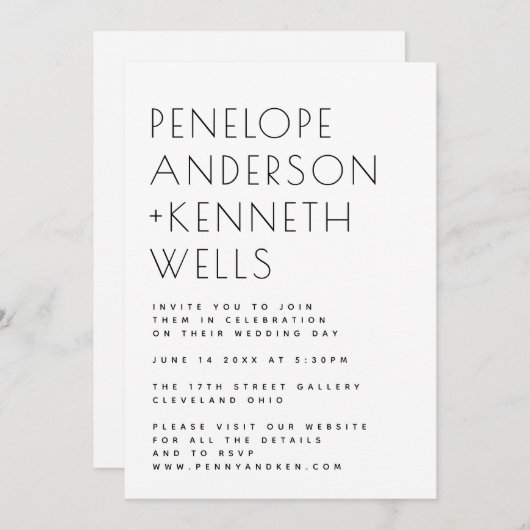 Einfache Minimalistische moderne Schwarz-Weiß-Hoch Einladung (Vorne/Hinten)