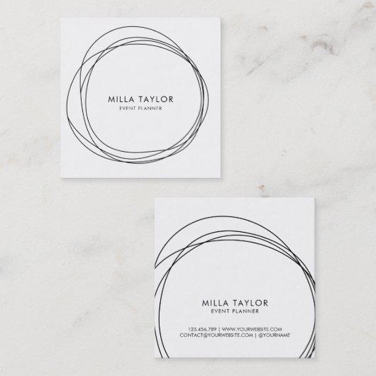 Einfache minimalistische, moderne Schwarz-Weiß-Kre Quadratische Visitenkarte (Vorne/Hinten)