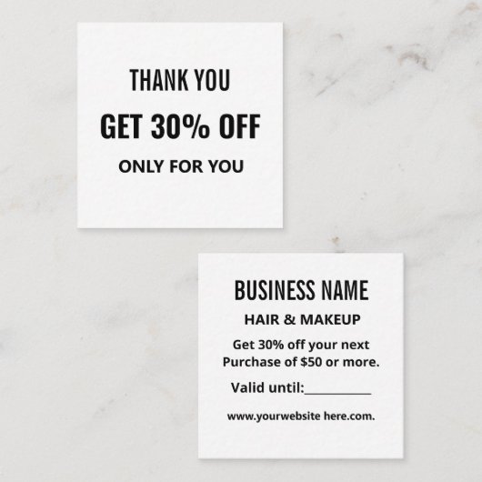 Einfache Minimalistische Moderne Schwarz & Weiß Rabattkarte (Vorne/Hinten)