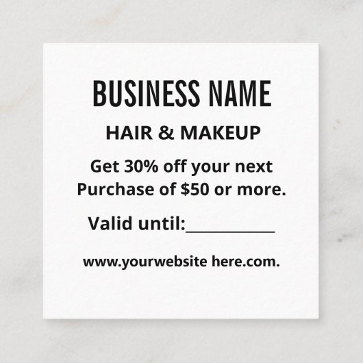 Einfache Minimalistische Moderne Schwarz & Weiß Rabattkarte (Rückseite)
