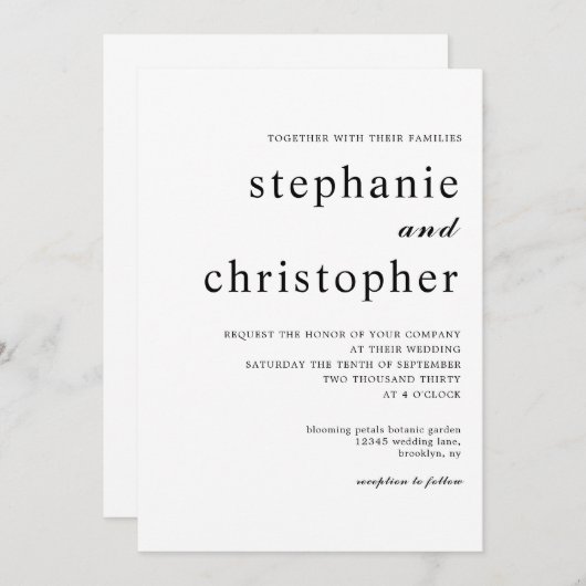 Einfache Minimalistische moderne Script-Hochzeit B Einladung (Vorne/Hinten)