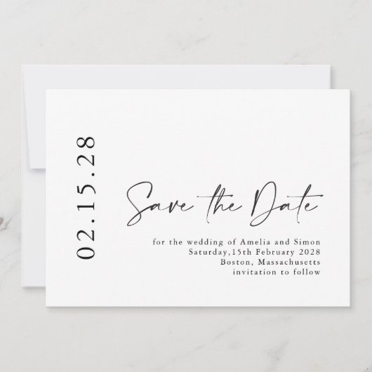 Einfache Minimalistische moderne Script Schriftart Save The Date (Vorderseite)