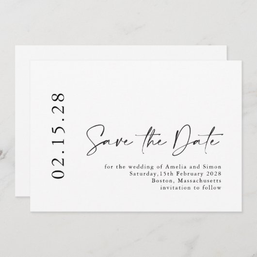 Einfache Minimalistische moderne Script Schriftart Save The Date (Vorne/Hinten)
