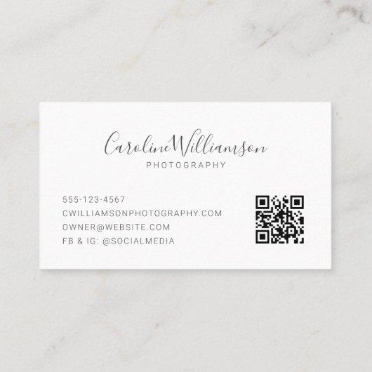 Einfache Minimalistische, moderne Script Schwarz-w Visitenkarte (Rückseite)