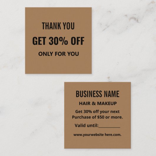 Einfache Minimalistische Moderne Trendschwarz & Br Rabattkarte (Vorne/Hinten)