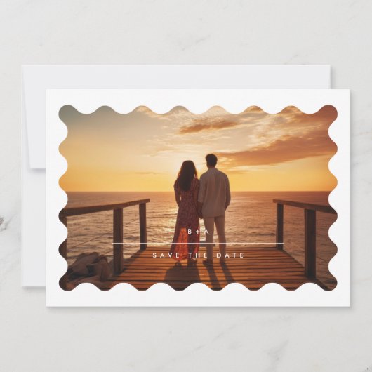 Einfache MINIMALISTISCHE moderne Wave Border | FOT Save The Date (Vorderseite)