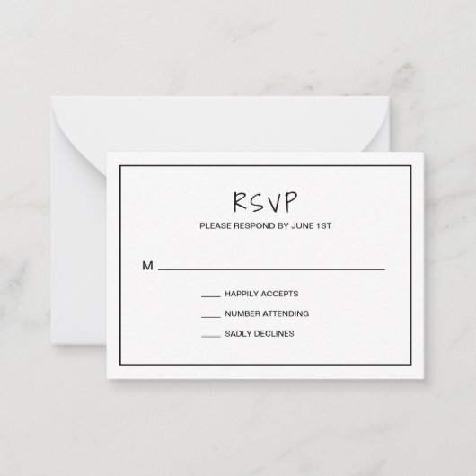 Einfache Minimalistische moderne Wedding Mini RSVP Mitteilungskarte (Vorderseite)