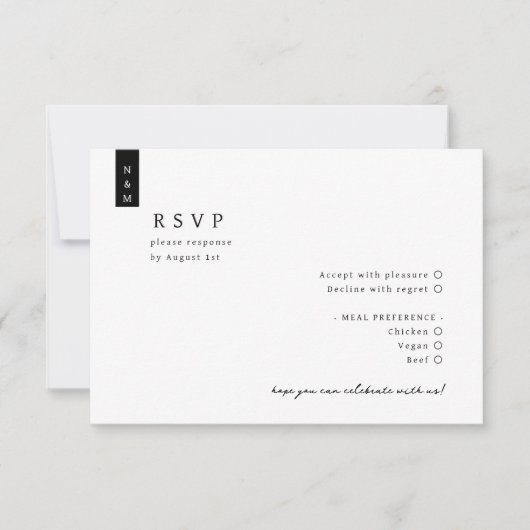 Einfache Minimalistische Mongram-Hochzeit RSVP Karte (Vorderseite)