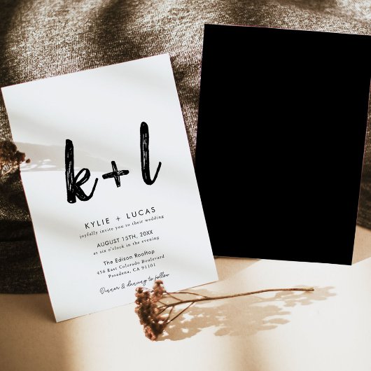 Einfache Minimalistische Monogram Black & White We Einladung