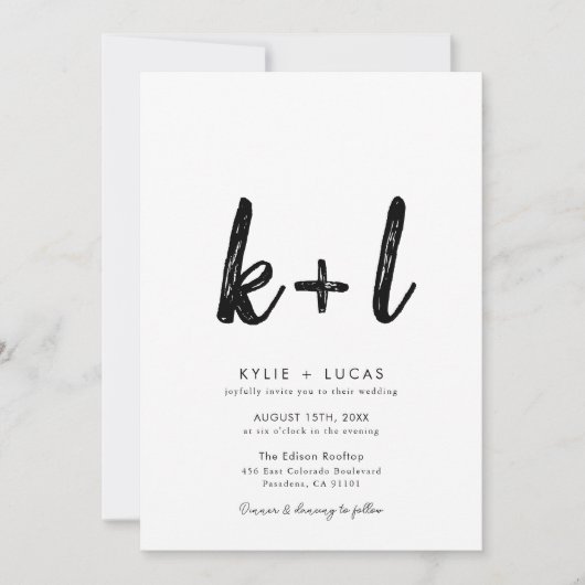 Einfache Minimalistische Monogram Black & White We Einladung (Vorderseite)