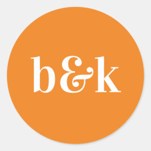 Einfache Minimalistische Monogram Initials Orange  Runder Aufkleber