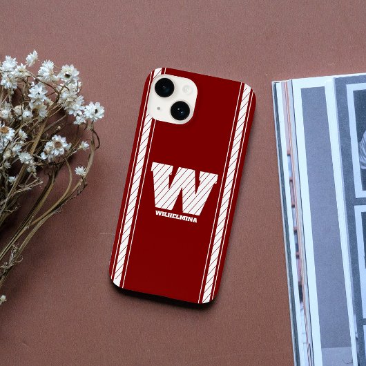 Einfache Minimalistische Monogram-Maroon & White S Case-Mate iPhone Hülle