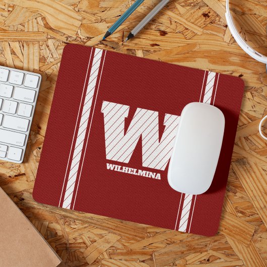 Einfache Minimalistische Monogram-Maroon & White S Mousepad