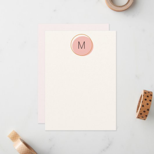 Einfache Minimalistische Monogramm Rosa und Gold Mitteilungskarte (Vorderseite/Rückseite Beispiel)