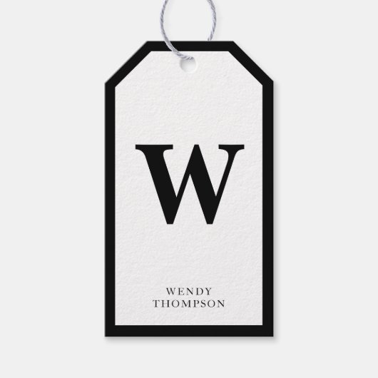 Einfache Minimalistische Monogramm Schwarz/Weiß Geschenkanhänger (Vorderseite)