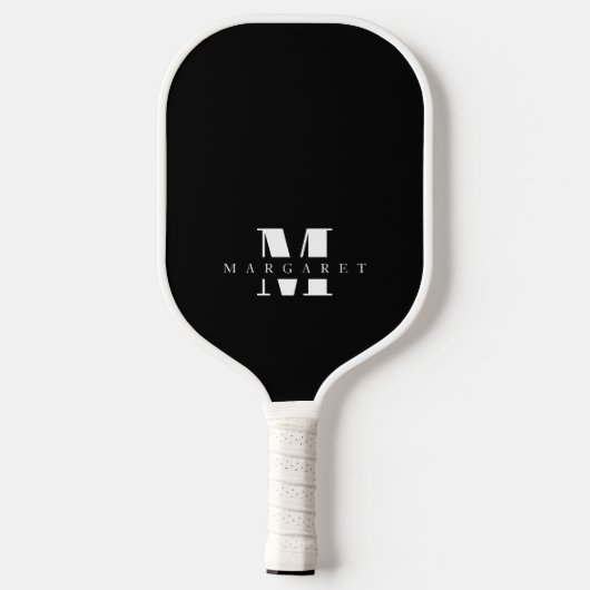 Einfache Minimalistische Monogrammbezeichnung Schw Pickleball Schläger (Rückseite)