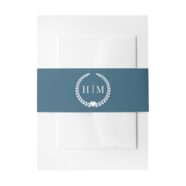 Einfache Minimalistische Moody Ocean Blue Monogram Einladungsbanderole