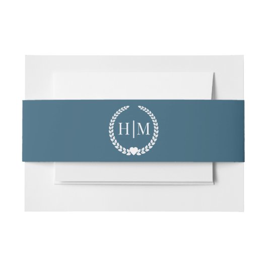 Einfache Minimalistische Moody Ocean Blue Monogram Einladungsbanderole (Vorderseite Beispiel)