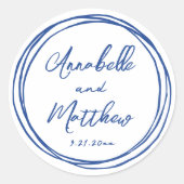 Einfache Minimalistische Namen Blauhandgezeichnete Runder Aufkleber (Vorderseite)