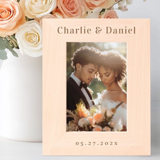 Einfache minimalistische Namen Ehepaare Hochzeitsd Geätzte Rahmen