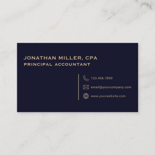 Einfache Minimalistische Navy Blue und Gold Visitenkarte (Vorderseite)