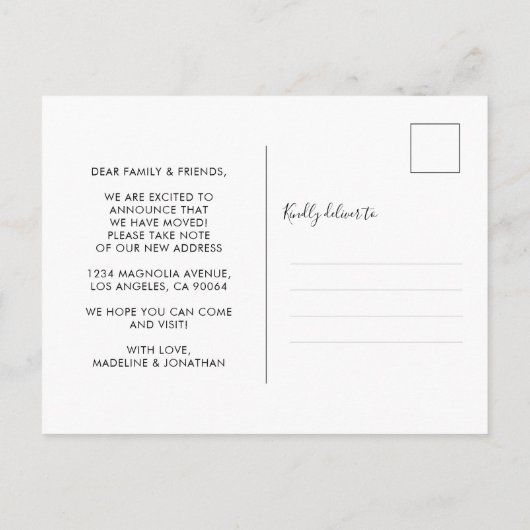 Einfache Minimalistische neue Zuhause-Herzbewegung Ankündigungspostkarte (Rückseite)