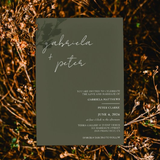 Einfache Minimalistische Olive Green Moderne Hochz Einladung