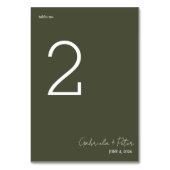 Einfache Minimalistische Olive Green Moderne Hochz Tischnummer (Vorderseite)