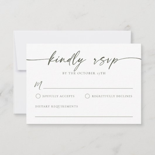 Einfache Minimalistische Olive Green RSVP-Karte Mitteilungskarte (Vorderseite)