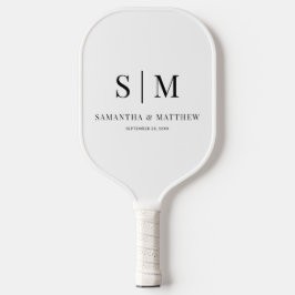 Einfache Minimalistische Paarinitials Hochzeit Pickleball Schläger
