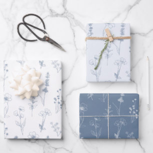 Einfache Minimalistische Periwinkle-Wildblume Hoch Geschenkpapier Set