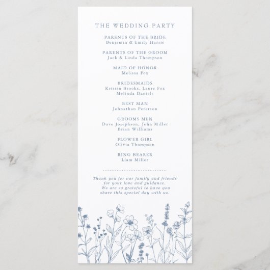 Einfache Minimalistische Periwinkle-Wildblume Hoch Programm (Rückseite)