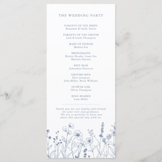 Einfache Minimalistische Periwinkle-Wildblume Hoch Programm (Rückseite)