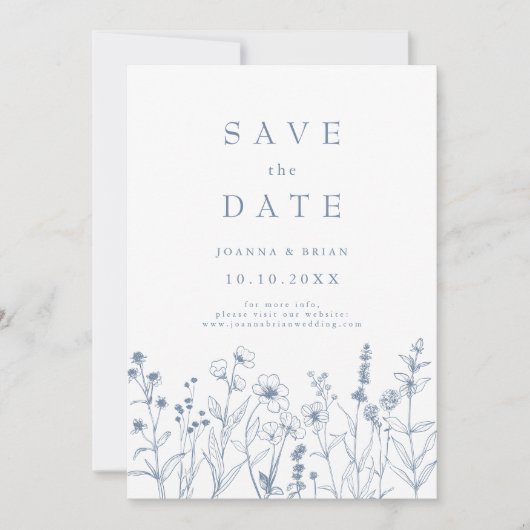 Einfache Minimalistische Periwinkle-Wildblume Hoch Save The Date (Vorderseite)