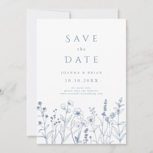 Einfache Minimalistische Periwinkle-Wildblume Hoch Save The Date (Vorderseite)