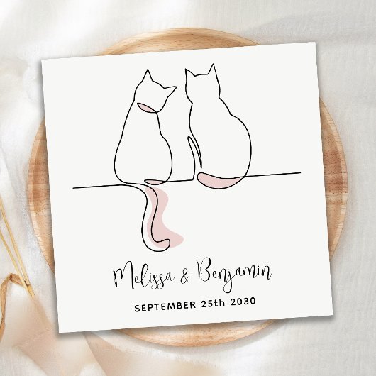 Einfache Minimalistische Personalisierte Cat Weddi Serviette