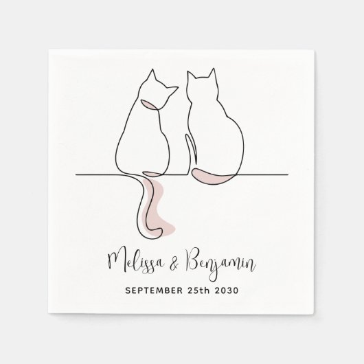 Einfache Minimalistische Personalisierte Cat Weddi Serviette (Vorderseite)