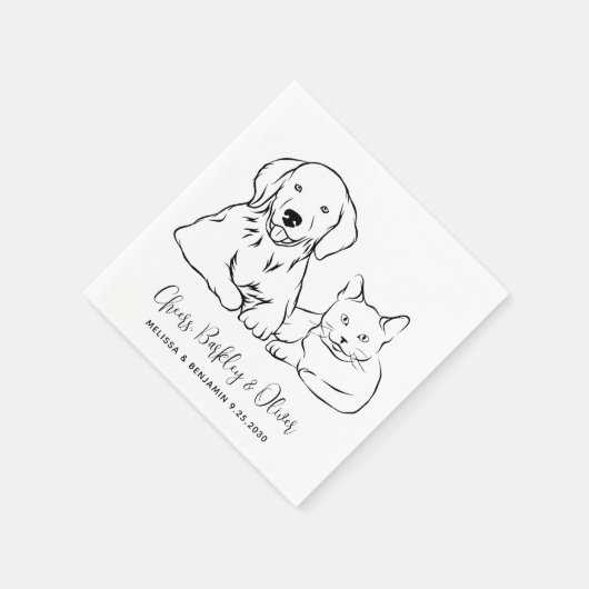 Einfache Minimalistische Personalisierte Hundskatz Serviette (Ecke)